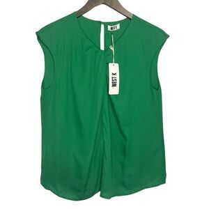 Stitch Fix West Kei Sleeveless Blouse Womens Medium Kelly Green Office Career